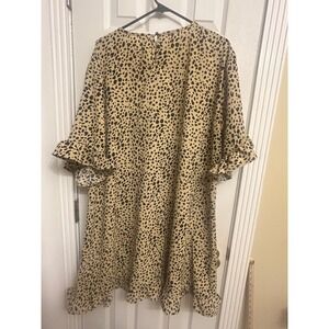 AZ Womens 4XL Leopard Print Ruffle Sleeve Shift Dress Tan Black Animal Print